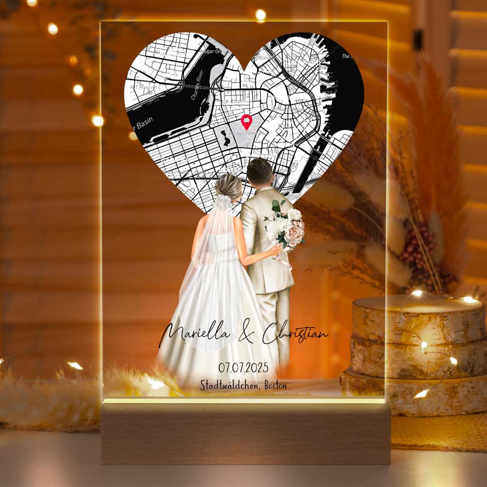 Personalisierte LED-Lampe aus Acrylglas "Brautpaar #2"