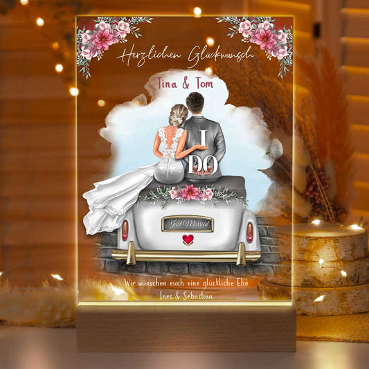 Personalisierte LED-Lampe aus Acrylglas "Brautpaar #1"