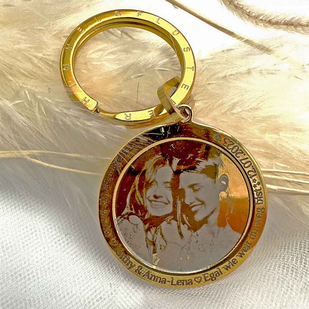 Gravur-Schlüsselanhänger für eine Bildgravur mit Wunschtext | Personalisiertes Geschenk | Fotogeschenk