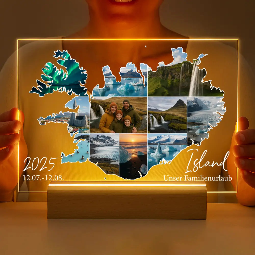 Personalisierte LED-Lampe aus Acrylglas "Unser Urlaub"