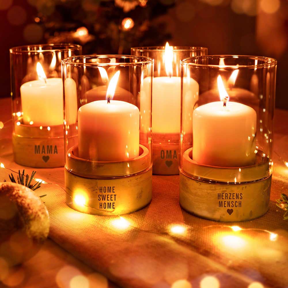 Windlicht - Deco mit Liebe | Betonsockel | Gravur Spruch