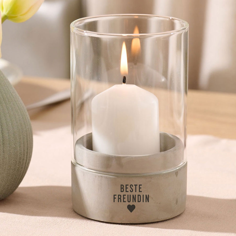 Windlicht - Deco mit Liebe | Betonsockel | Gravur Spruch