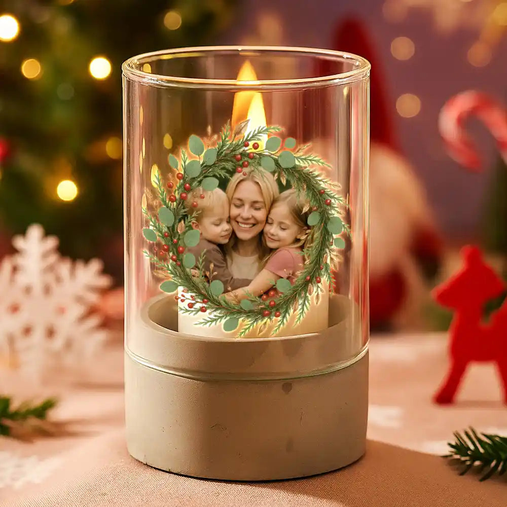 Personalisiertes Windlicht "Weihnachtskranz"