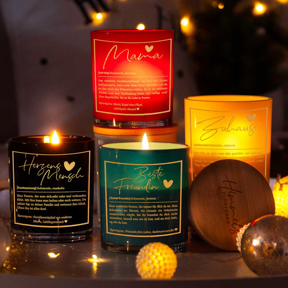 Duftkerze im Glas mit Spruch als Geschenk Nr. 1 "Definition" - Mittelgroß | Duft: Vanille | Farbe wählbar | goldene Schrift | Handgegossen in Bayern | 100% Sojawachs | 200 g Wachs | bis zu 50 h Brenndauer