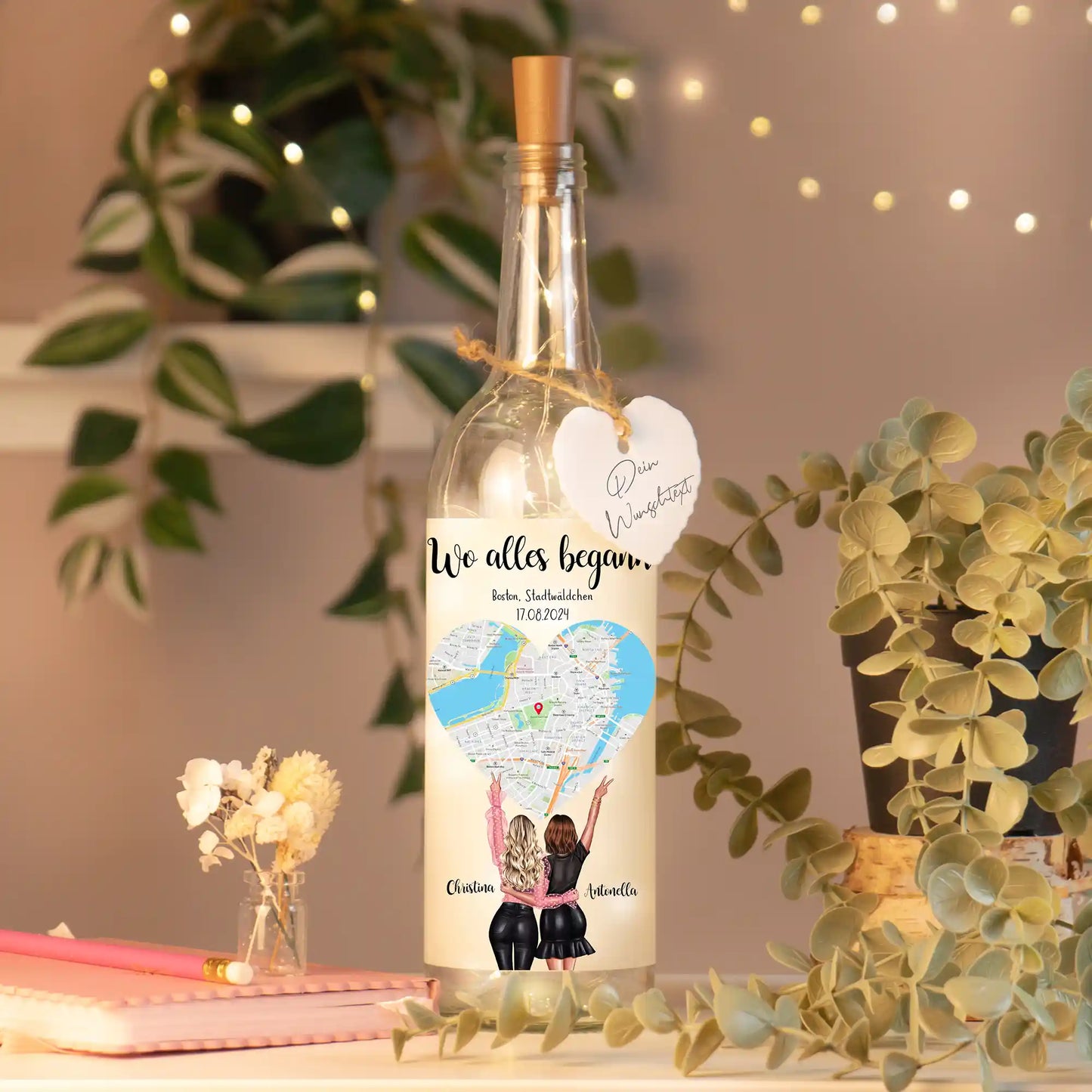 Personalisierte Lichterflasche "Wo unsere Freundschaft begann"