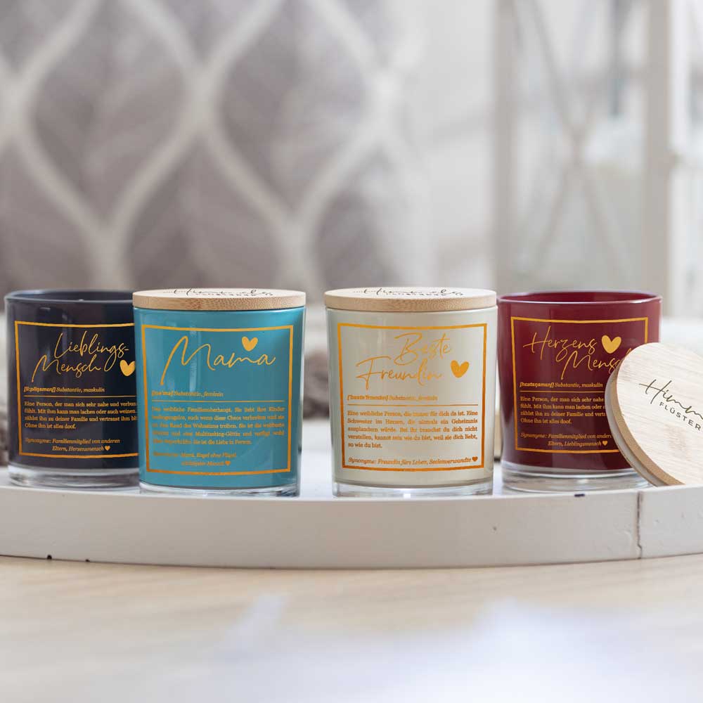 Duftkerze im Glas mit Spruch als Geschenk Nr. 1 "Definition" - Mittelgroß | Duft: Vanille | Farbe wählbar | goldene Schrift | Handgegossen in Bayern | 100% Sojawachs | 200 g Wachs | bis zu 50 h Brenndauer