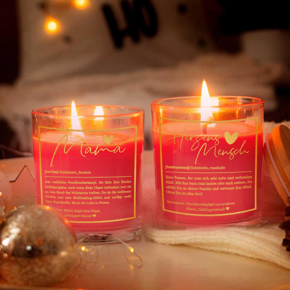 Duftkerze im Glas mit Spruch als Geschenk Nr. 1 "Definition" - Mittelgroß | Duft & Farbe wählbar | goldene Schrift | Handgegossen in Bayern | 100% Sojawachs | 200 g Wachs | 50 h Brenndauer