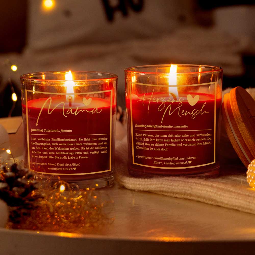 Duftkerze im Glas mit Spruch als Geschenk Nr. 1 "Definition" - Mittelgroß | Duft & Farbe wählbar | goldene Schrift | Handgegossen in Bayern | 100% Sojawachs | 200 g Wachs | 50 h Brenndauer