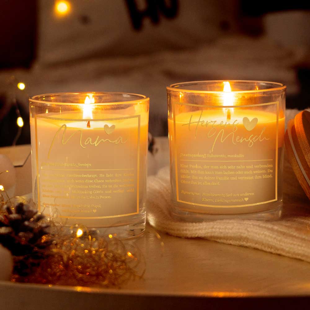 Duftkerze im Glas mit Spruch als Geschenk Nr. 1 "Definition" - Mittelgroß | Duft & Farbe wählbar | goldene Schrift | Handgegossen in Bayern | 100% Sojawachs | 200 g Wachs | 50 h Brenndauer