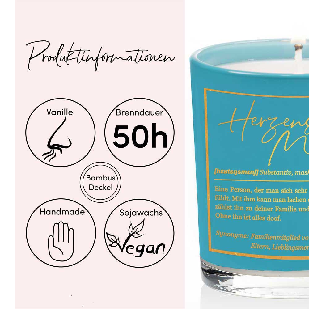 Duftkerze im Glas mit Spruch als Geschenk Nr. 1 "Definition" - Mittelgroß | Duft: Vanille | Farbe wählbar | goldene Schrift | Handgegossen in Bayern | 100% Sojawachs | 200 g Wachs | bis zu 50 h Brenndauer