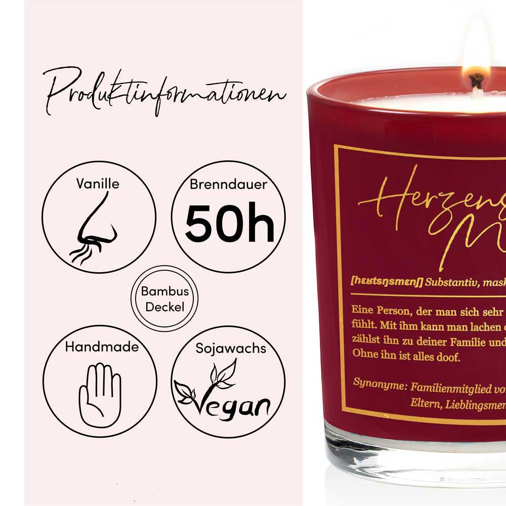 Duftkerze im Glas mit Spruch als Geschenk Nr. 1 "Definition" - Mittelgroß | Duft: Vanille | Farbe wählbar | goldene Schrift | Handgegossen in Bayern | 100% Sojawachs | 200 g Wachs | bis zu 50 h Brenndauer