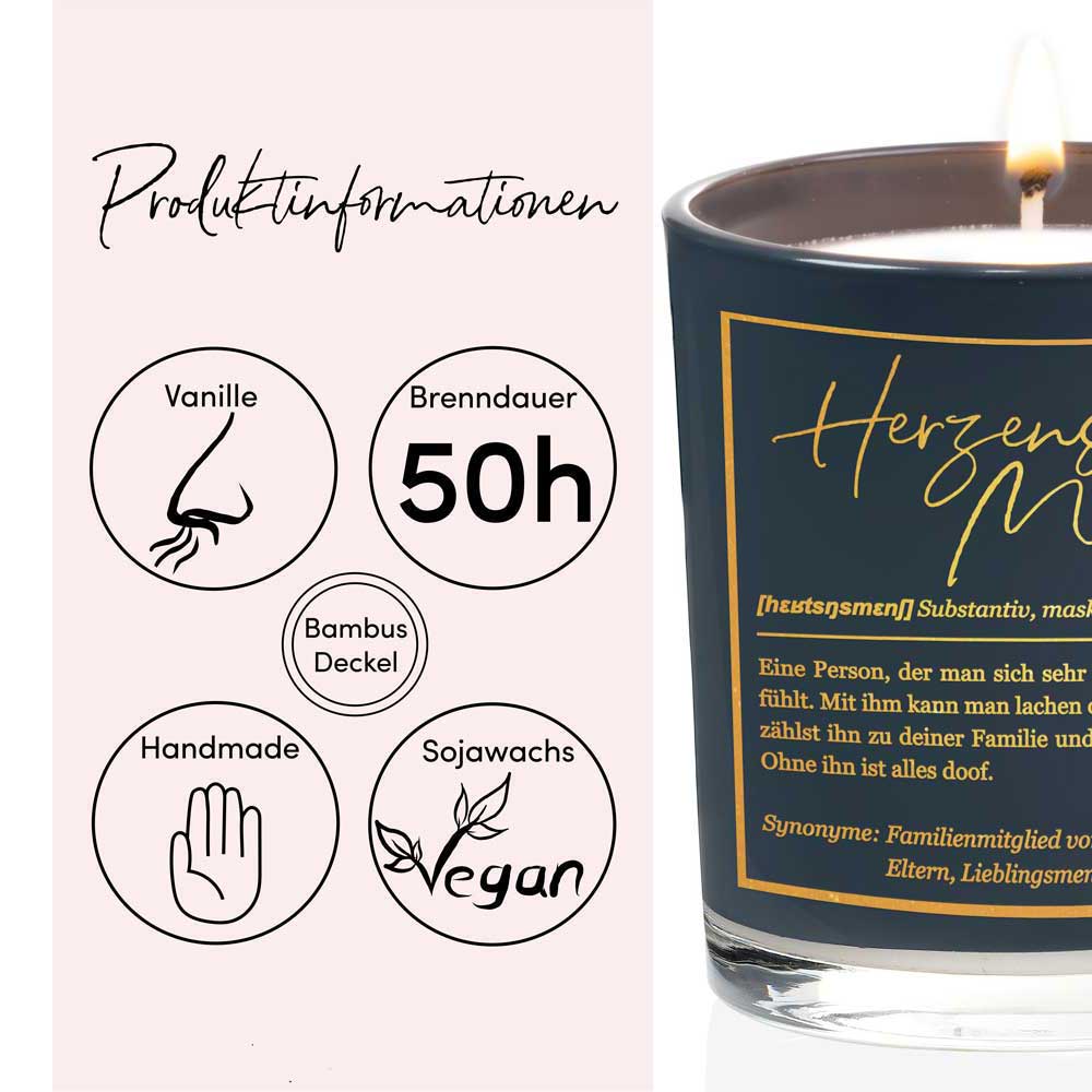 Duftkerze im Glas mit Spruch als Geschenk Nr. 1 "Definition" - Mittelgroß | Duft: Vanille | Farbe wählbar | goldene Schrift | Handgegossen in Bayern | 100% Sojawachs | 200 g Wachs | bis zu 50 h Brenndauer