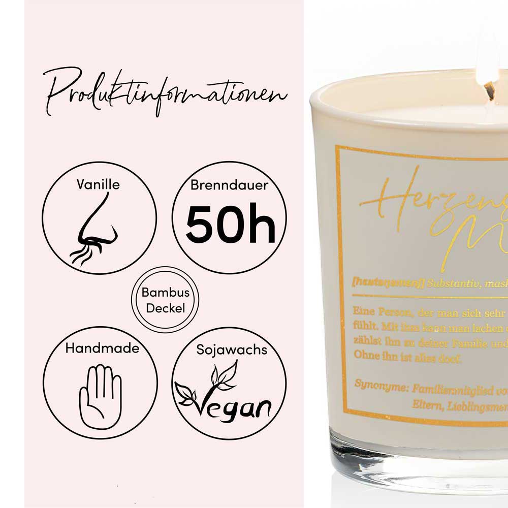 Duftkerze im Glas mit Spruch als Geschenk Nr. 1 "Definition" - Mittelgroß | Duft: Vanille | Farbe wählbar | goldene Schrift | Handgegossen in Bayern | 100% Sojawachs | 200 g Wachs | bis zu 50 h Brenndauer