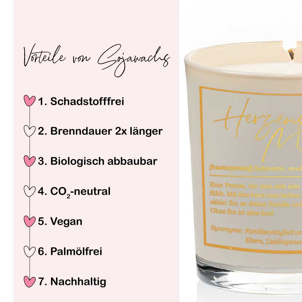 Duftkerze im Glas mit Spruch als Geschenk Nr. 1 "Definition" - Mittelgroß | Duft: Vanille | Farbe wählbar | goldene Schrift | Handgegossen in Bayern | 100% Sojawachs | 200 g Wachs | bis zu 50 h Brenndauer
