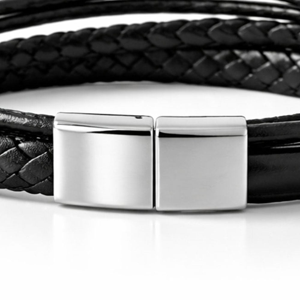 Für Herren:Leder-Edelstahl-Armband mit optionaler Gravur Nr. 12