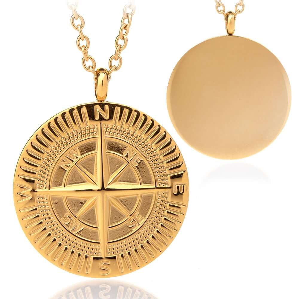 Für Herren: Kompass-Gravur-Halskette aus Edelstahl