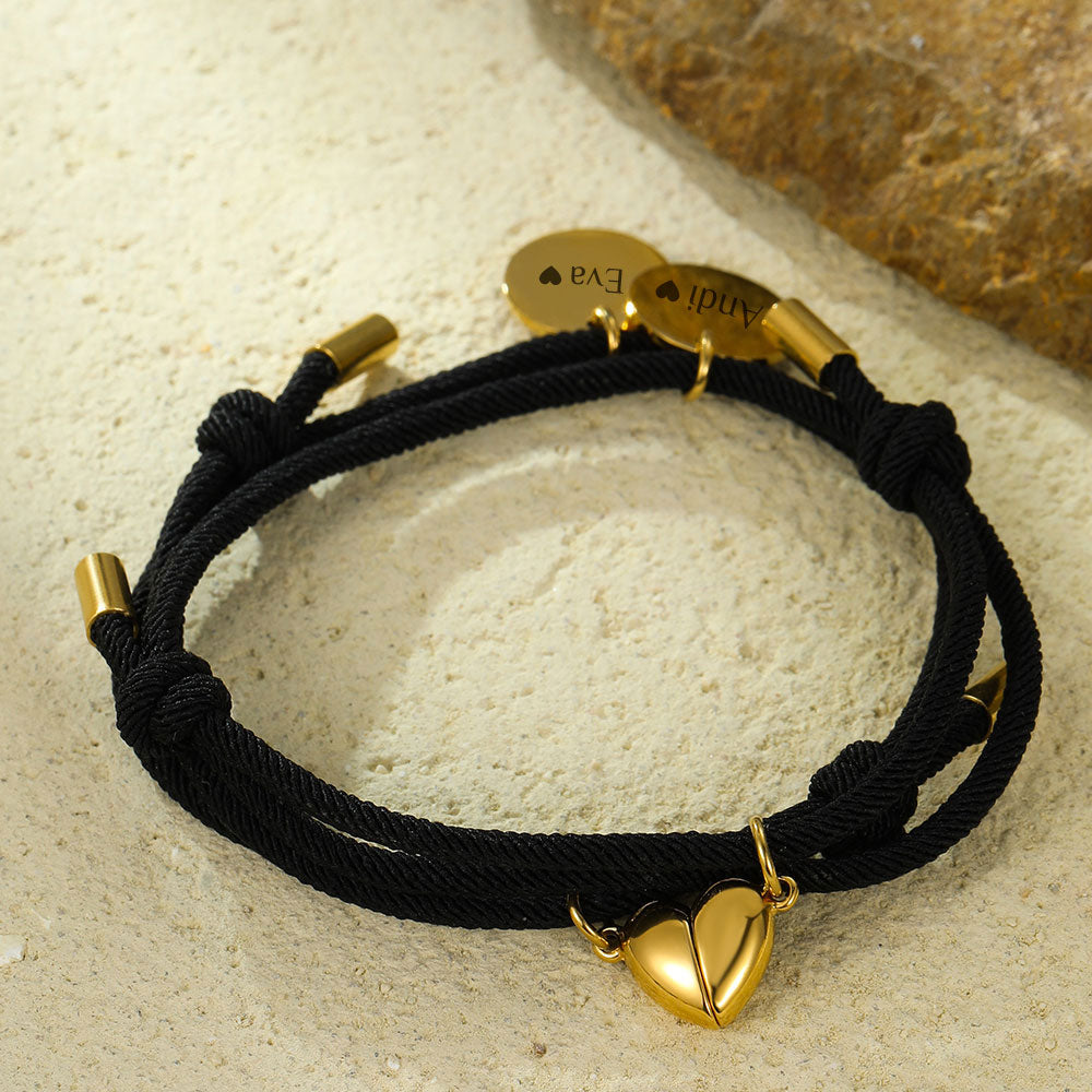 Partnerarmbänder "geteiltes Herz" | mit Gravur | Armbänder für Zwei | Pärchen & Paare | Farbe: Gold