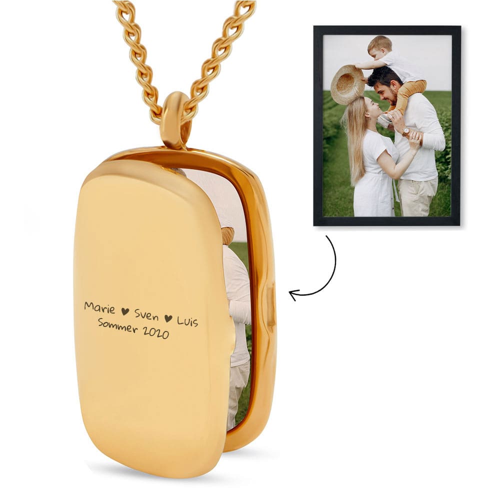 Rechteckiges Fotomedaillon mit Halskette mit Gravur