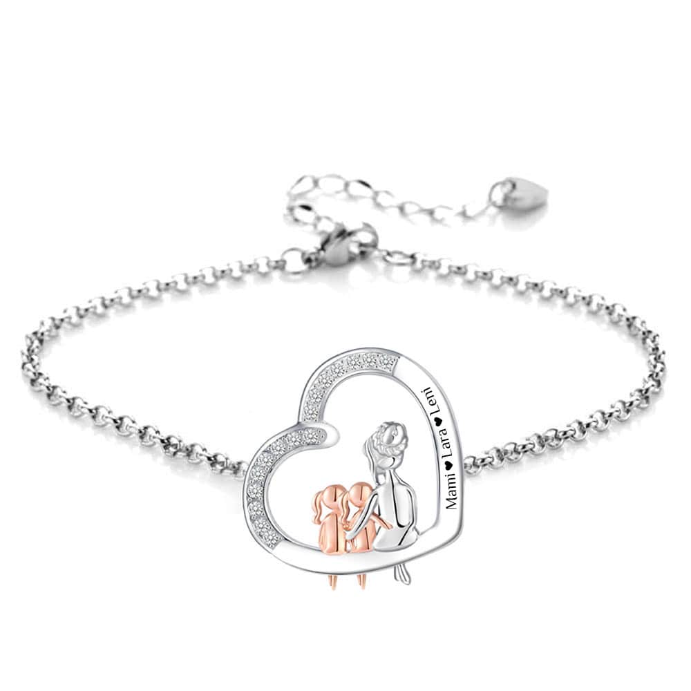 Herz-Armband mit Gravur "Mama & zwei Töchter" | Personalisiertes Geschenk | Mama | Tochter