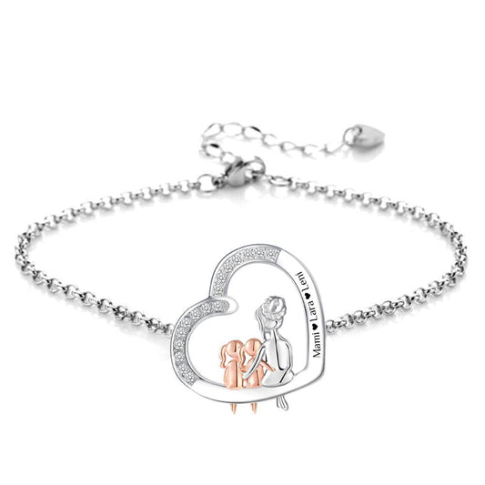 Herz-Armband mit Gravur "Mama & zwei Töchter" | Personalisiertes Geschenk | Mama | Tochter