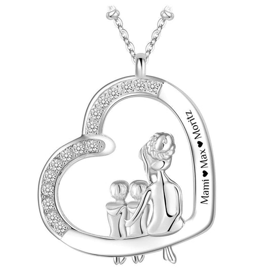 Herz-Halskette mit Gravur "Mama & zwei Söhne" | Personalisiertes Geschenk | Mama | Sohn