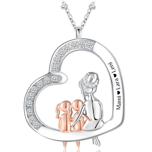 Herz-Halskette mit Gravur "Mama & zwei Töchter" | Personalisiertes Geschenk | Mama | Tochter