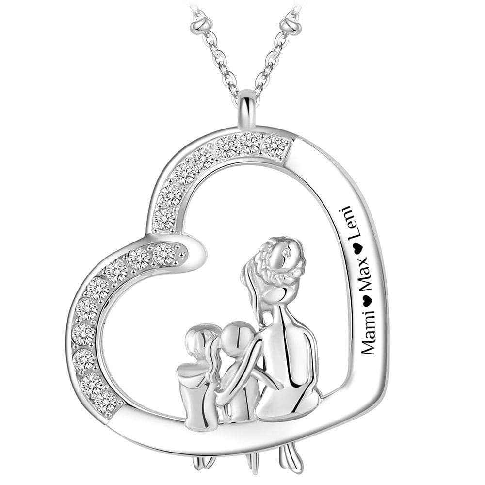 Herz-Halskette mit Gravur "Mama & Tochter & Sohn" | Personalisiertes Geschenk | Mama | Tochter | Sohn