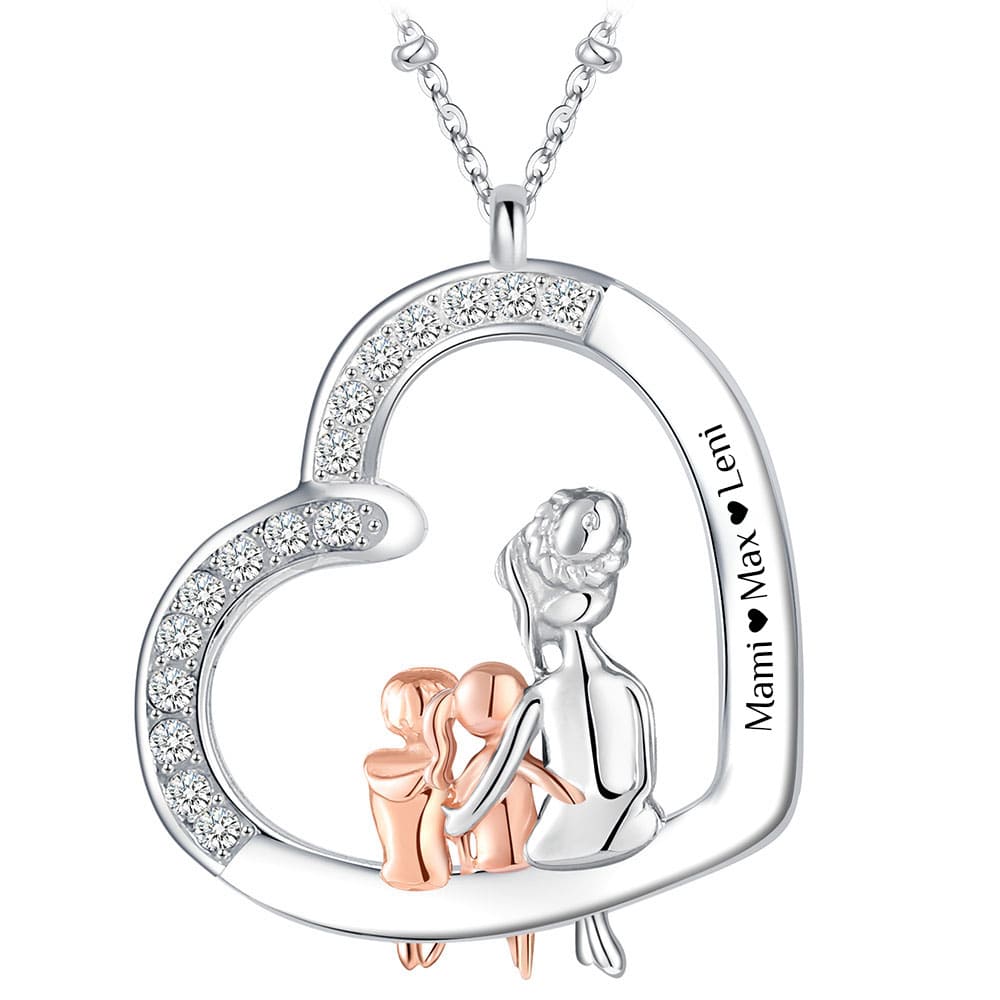 Herz-Halskette mit Gravur "Mama & Tochter & Sohn" | Personalisiertes Geschenk | Mama | Tochter | Sohn