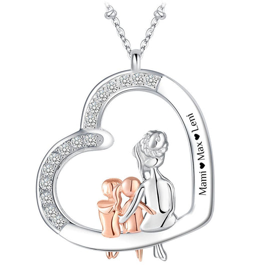 Herz-Halskette mit Gravur "Mama & Tochter & Sohn" | Personalisiertes Geschenk | Mama | Tochter | Sohn