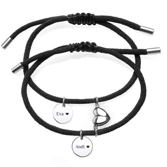 Partnerarmbänder "geteiltes Herz" | mit Gravur | Armbänder für Zwei | Pärchen & Paare | Farbe: Silber
