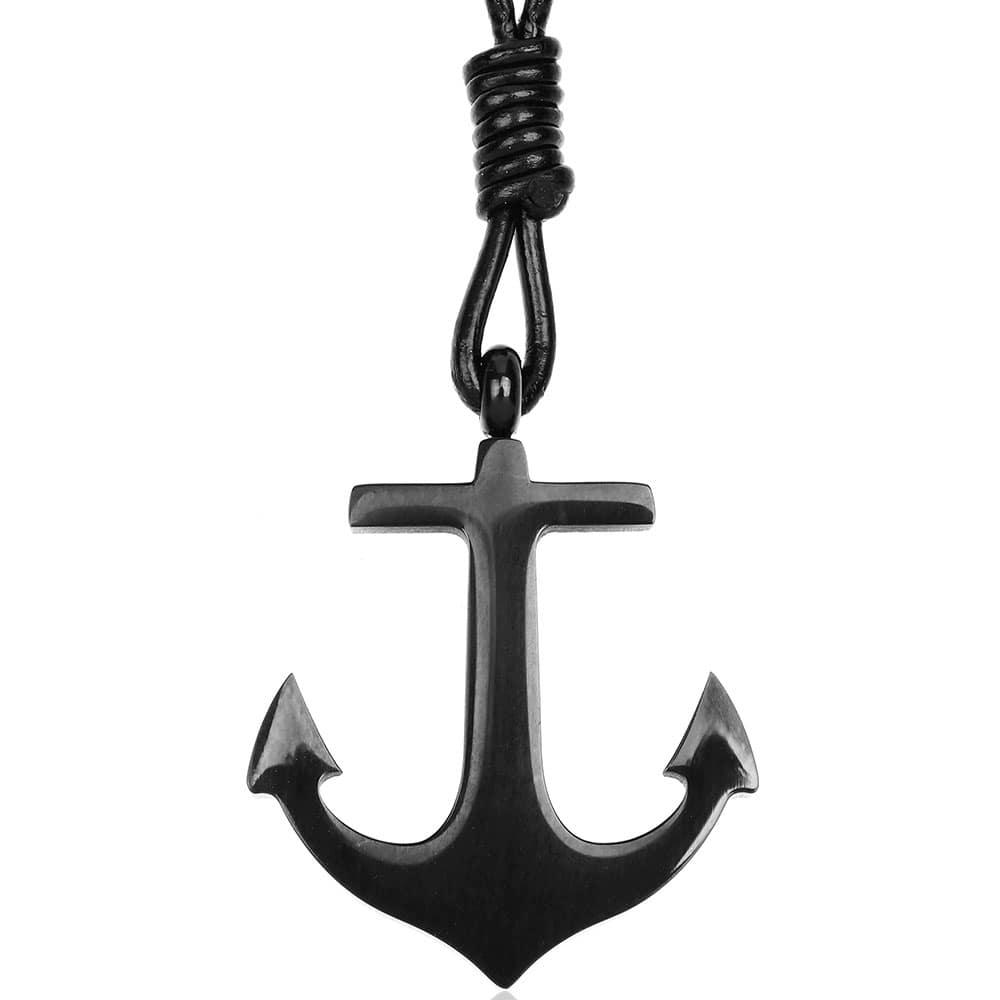 Für Herren: Halskette "Anker" mit Lederkette & Seemannsknoten