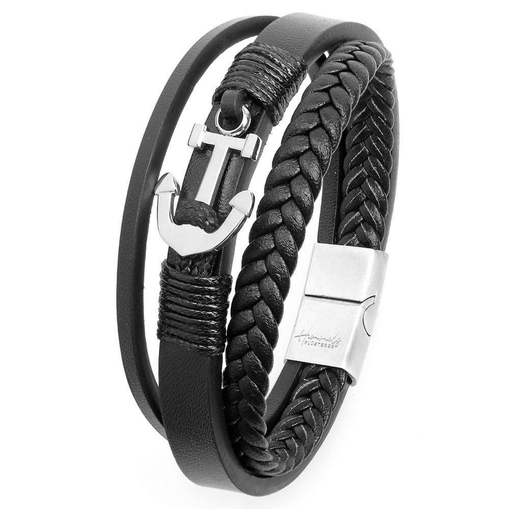 Für Herren: Leder Gravur-Armband Nr. 5 "Anker" | individuelle Größenanpassung | Magnetischer Verschluss | Echtes Leder