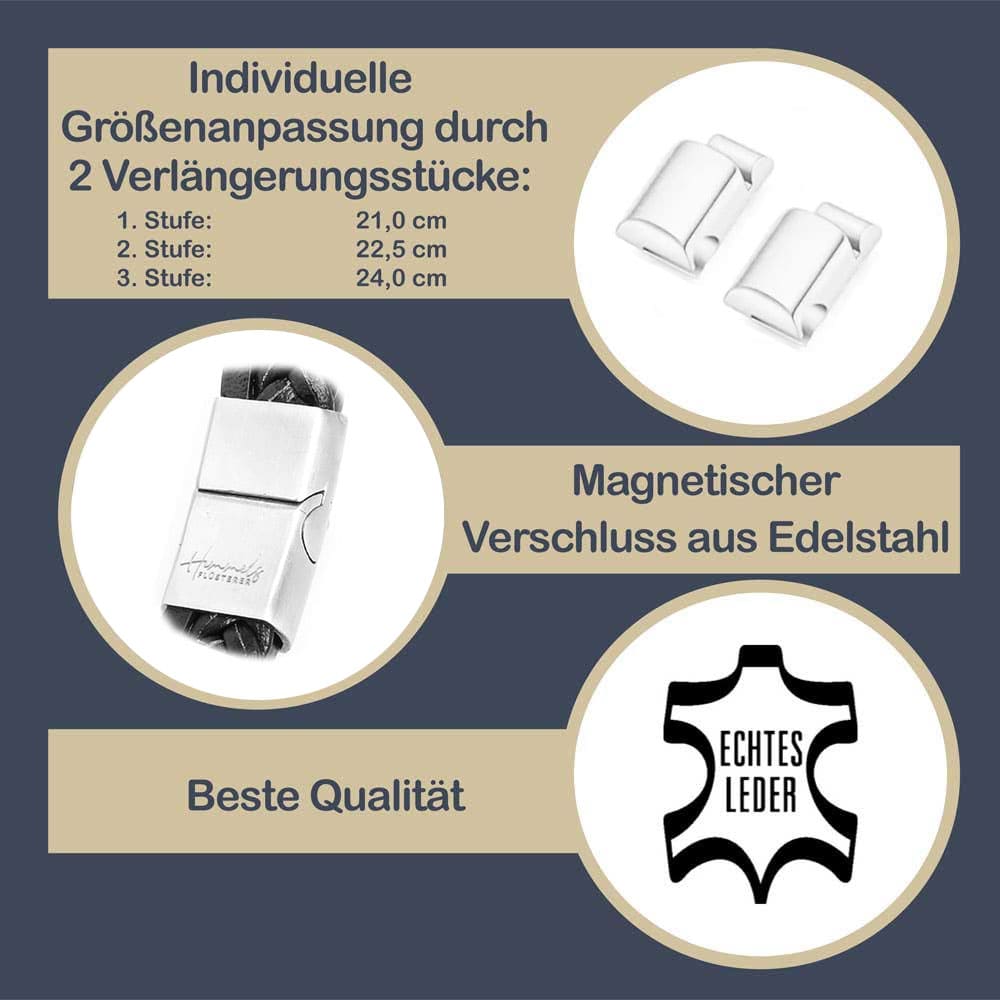 Für Herren: Leder Gravur-Armband Nr. 5 "Anker" | individuelle Größenanpassung | Magnetischer Verschluss | Echtes Leder