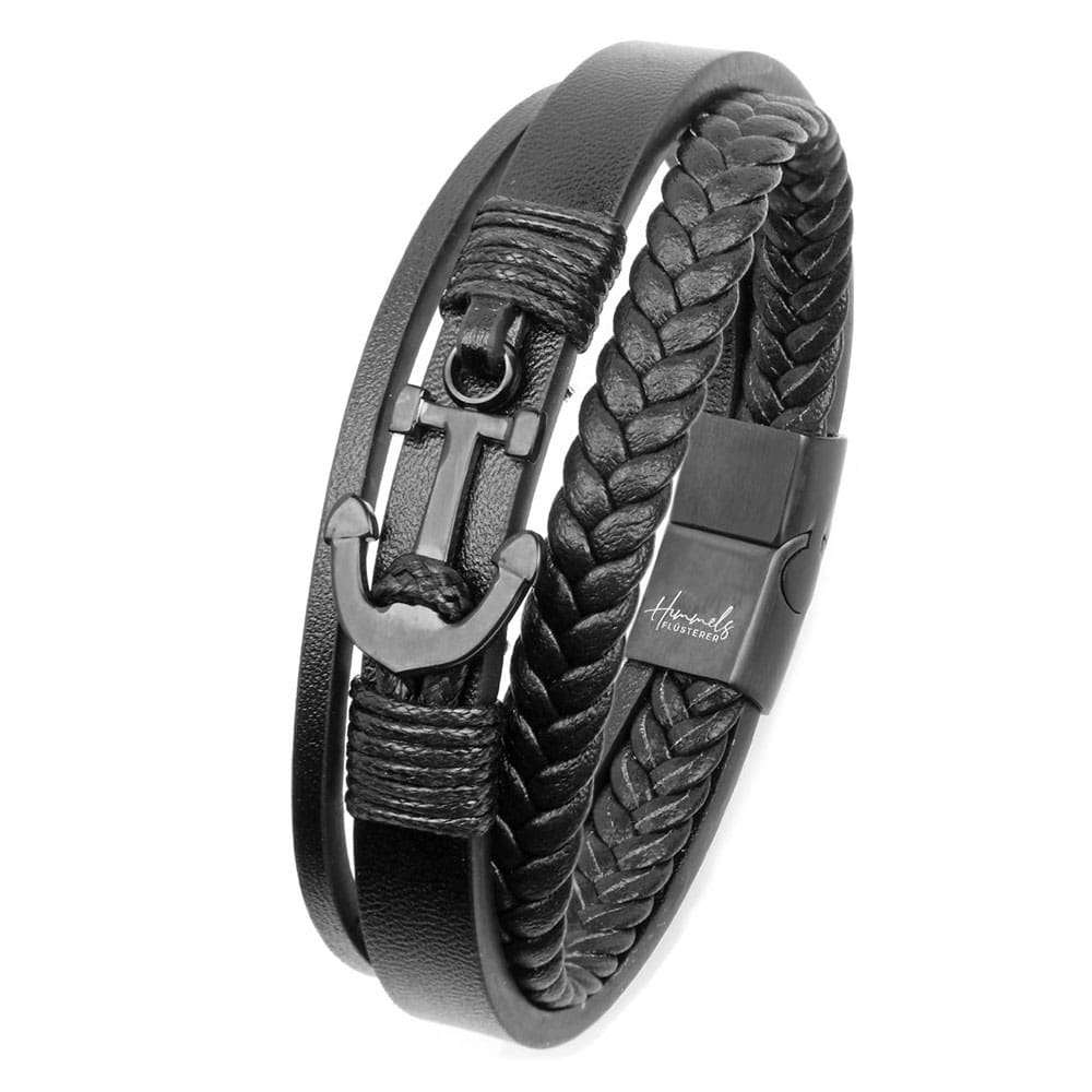Für Herren: Leder Gravur-Armband Nr. 5 "Anker" | individuelle Größenanpassung | Magnetischer Verschluss | Echtes Leder