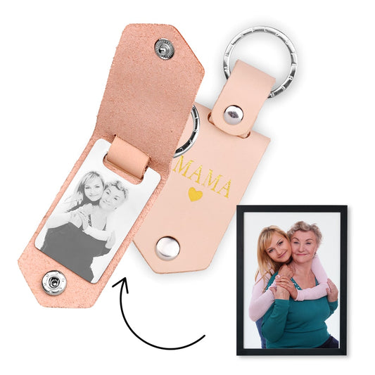 Leder-Etui-Schlüsselanhänger für eine Bildgravur | Personalisiertes Geschenk für Mama