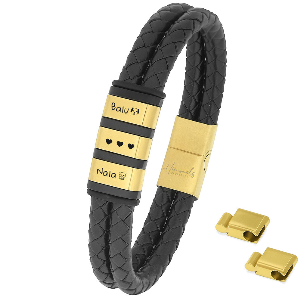 Für Herren: Leder Gravur-Armband "Papa & Wir" für 3 Gravuren