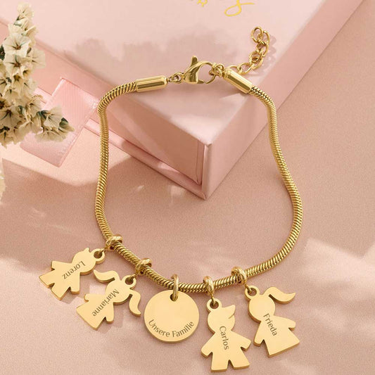 Gravur Armband "Deine Familie" #2 mit personalisierten Charm-Anhängern