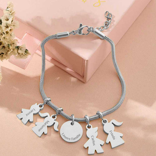 Gravur Armband "Deine Familie" #2 mit personalisierten Charm-Anhängern
