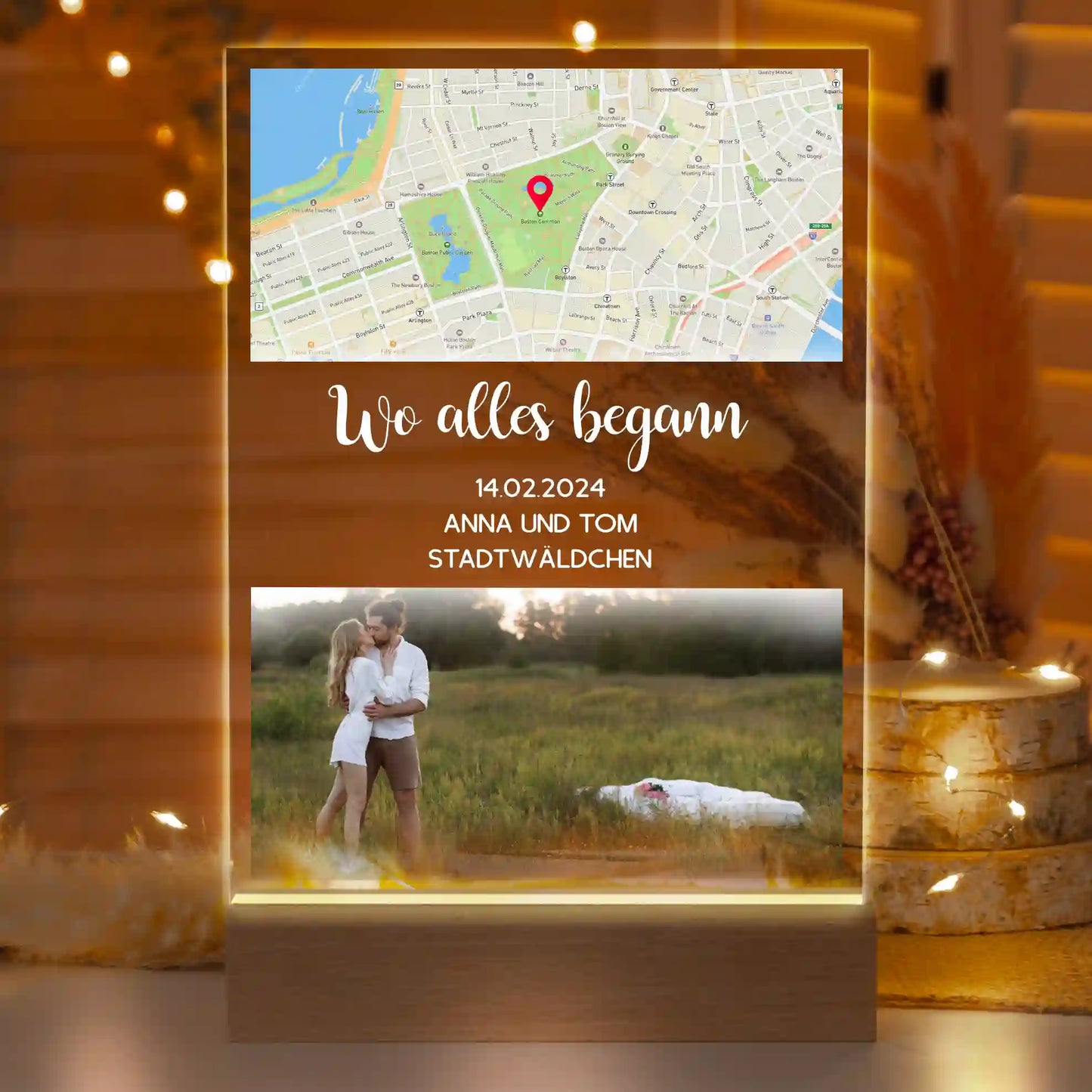 Personalisierte LED-Lampe aus Acrylglas "Wo alles begann #3" | Deine Stadt - Deine Karte - Deine Liebe