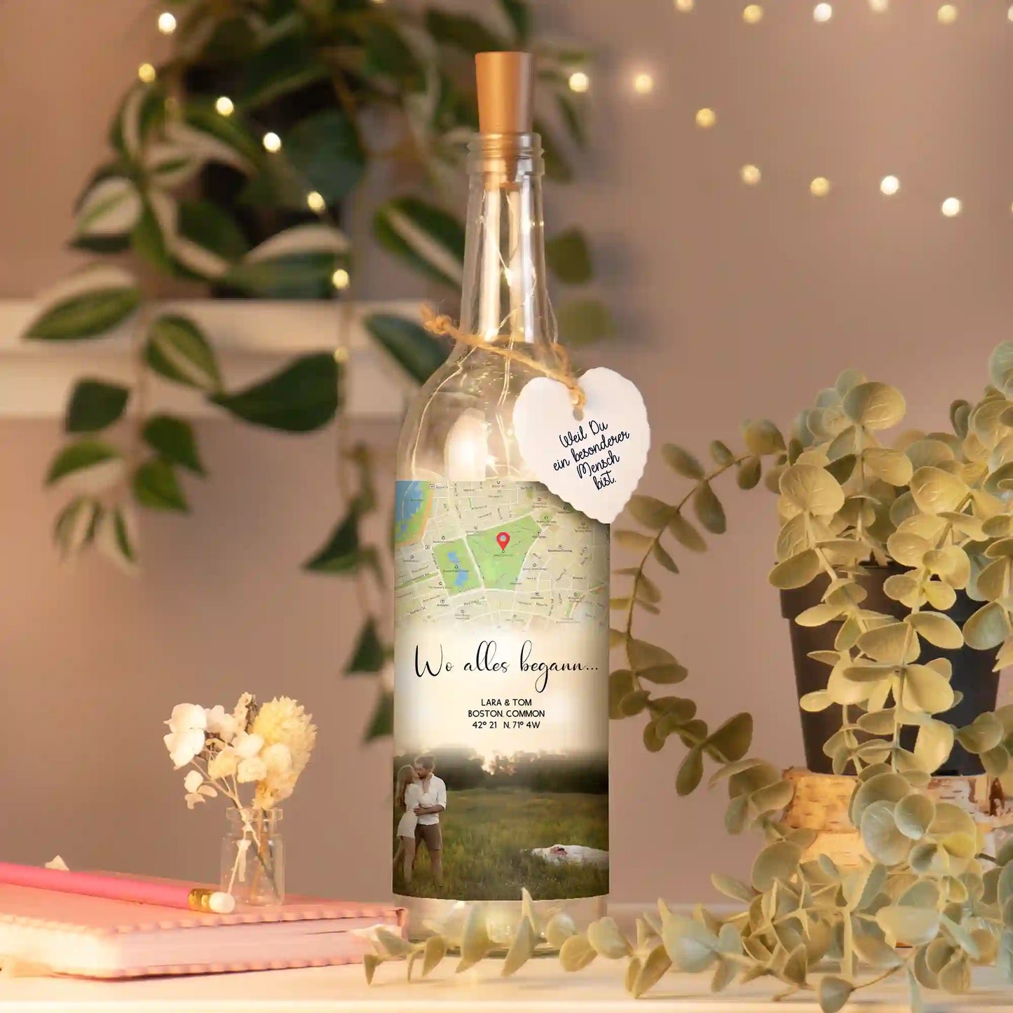 Personalisierte Lichterflasche "Wo alles begann #3" | Deine Stadt - Deine Karte - Deine Liebe