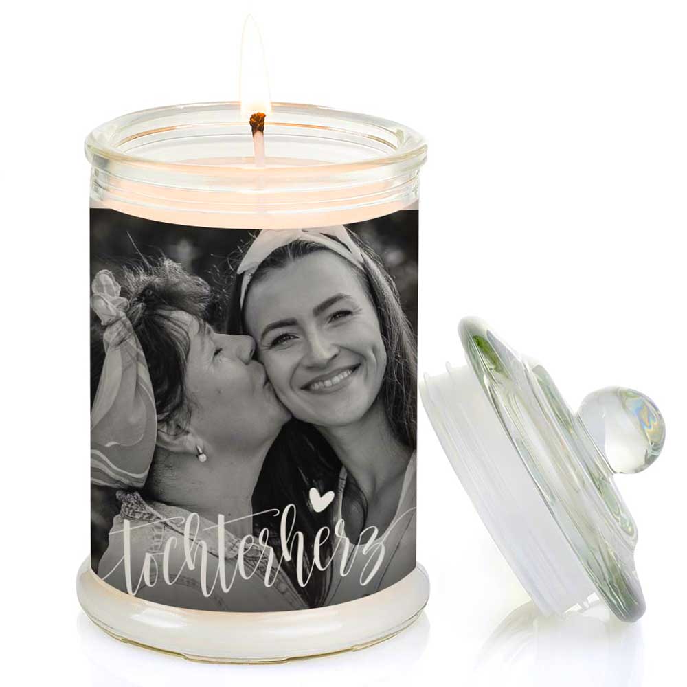Duftkerze im Glas Nr. 7 "Foto" als personalisiertes Geschenk - Groß | Duft: Vanille | Handgegossen in Bayern | 100% Sojawachs | 400 g Wachs | bis zu 100 h Brenndauer