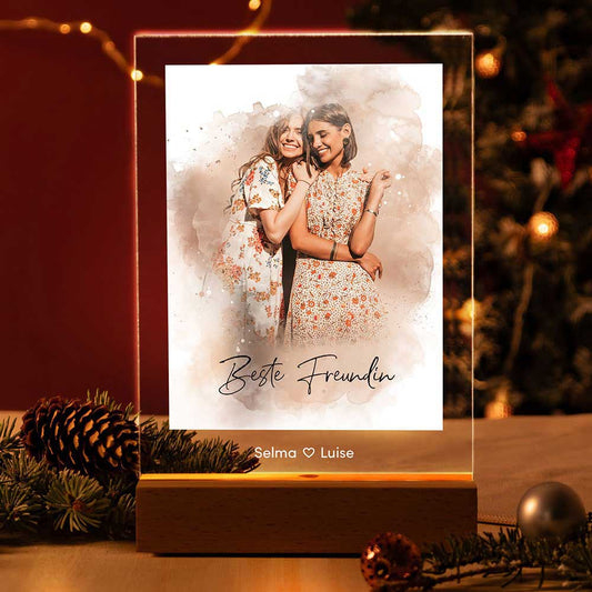 Personalisierte Fotolampe Nr. 8 "Aquarell" | LED Acryllampe mit beleuchtetem Druck