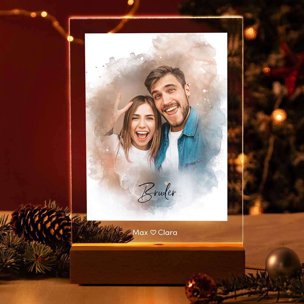 Personalisierte Fotolampe Nr. 8 "Aquarell" | LED Acryllampe mit beleuchtetem Druck
