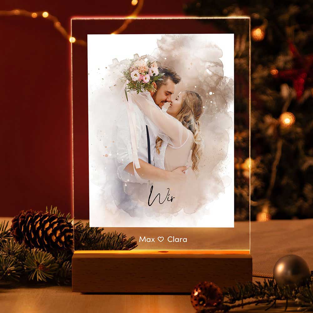 Personalisierte Fotolampe Nr. 8 "Aquarell" | LED Acryllampe mit beleuchtetem Druck