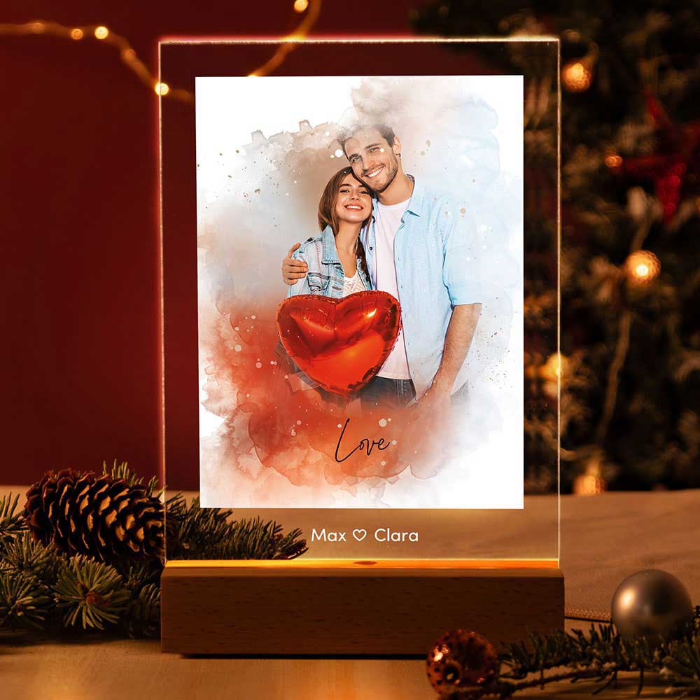 Personalisierte Fotolampe Nr. 8 "Aquarell" | LED Acryllampe mit beleuchtetem Druck