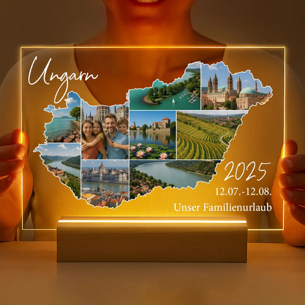 Personalisierte LED-Lampe aus Acrylglas "Unser Urlaub"