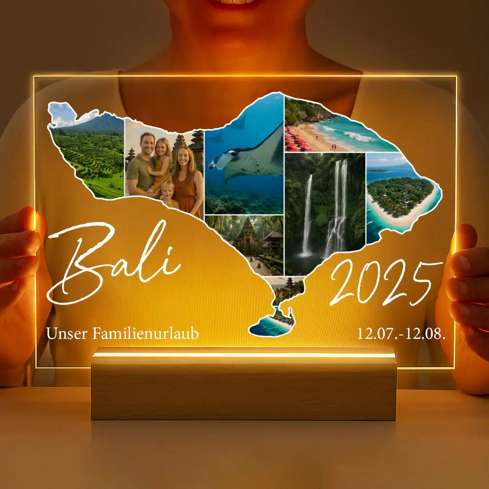 Personalisierte LED-Lampe aus Acrylglas "Unser Urlaub"