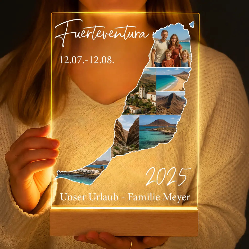 Personalisierte LED-Lampe aus Acrylglas "Unser Urlaub"