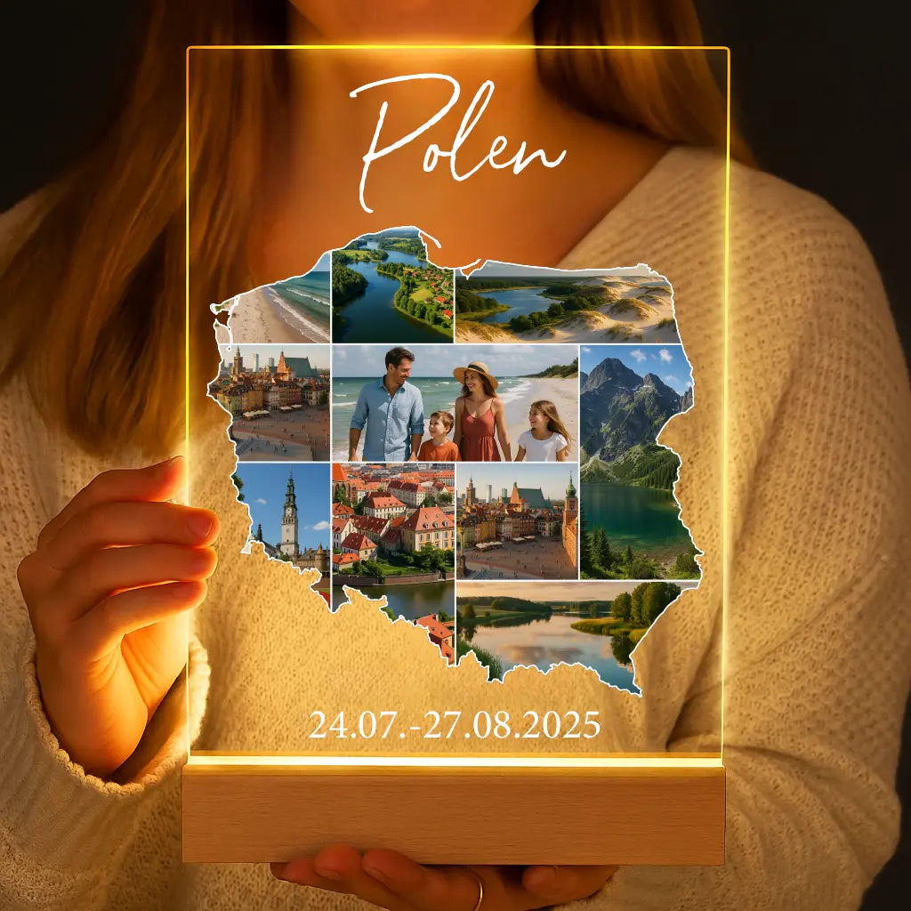Personalisierte LED-Lampe aus Acrylglas "Unser Urlaub"