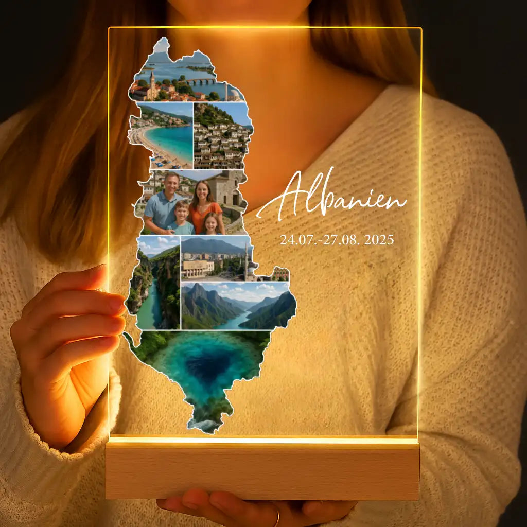 Personalisierte LED-Lampe aus Acrylglas "Unser Urlaub"